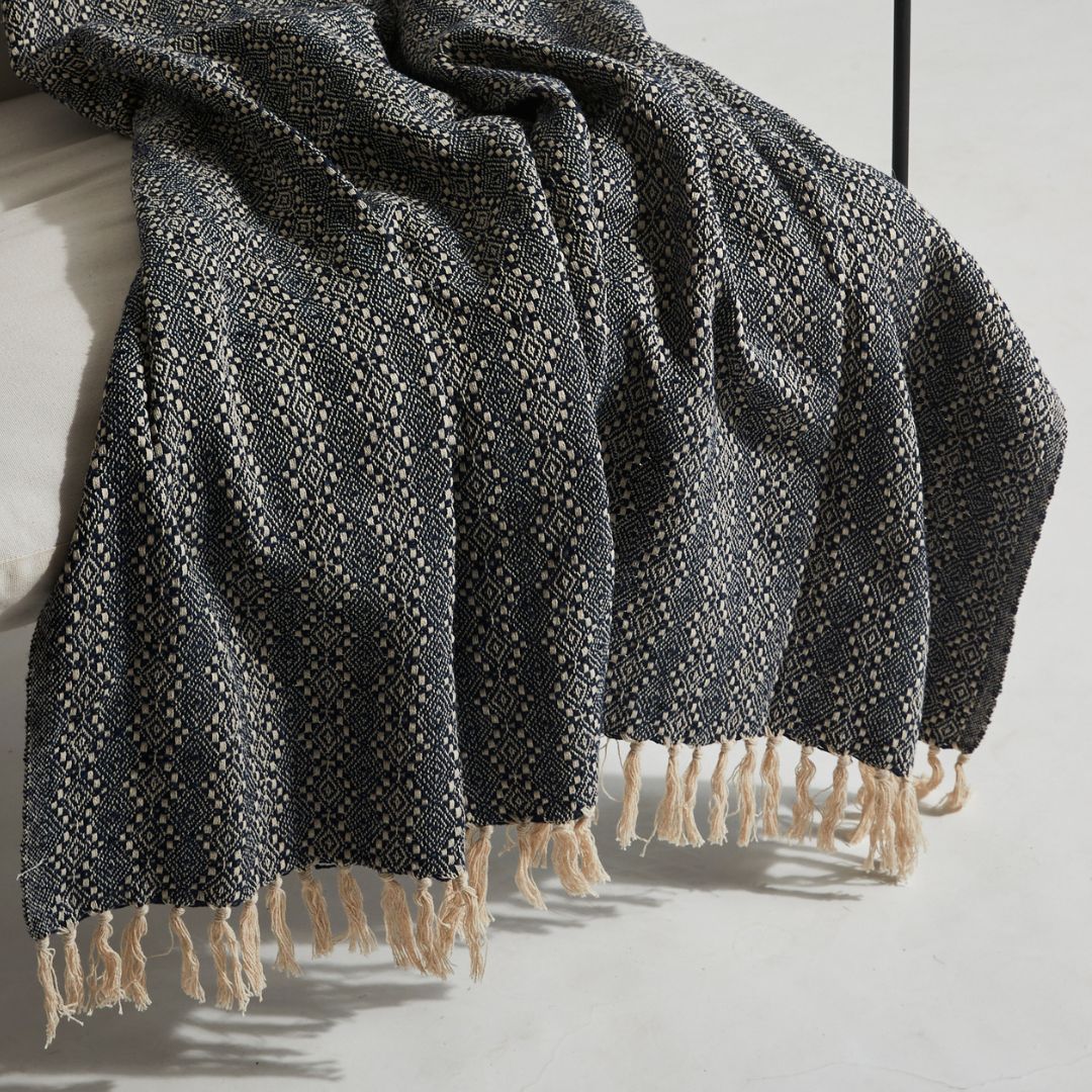Diamonte Cotton Throw with Tassels