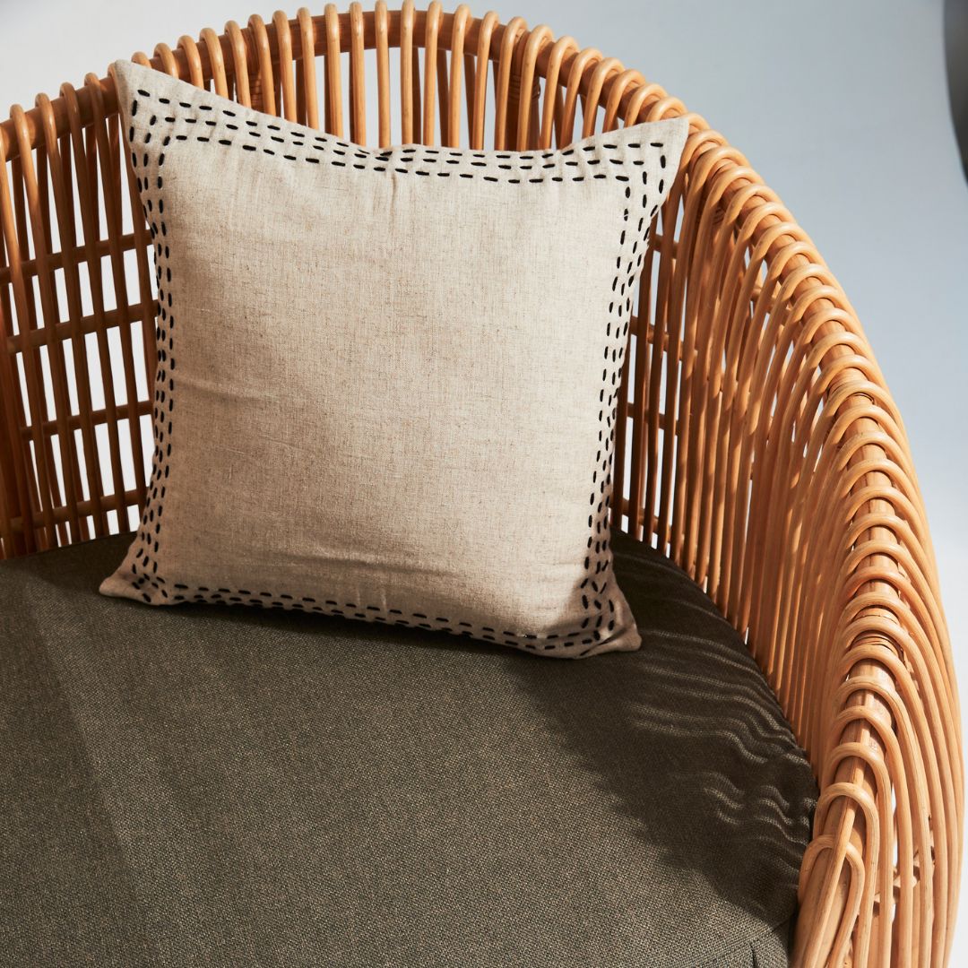 Linen Cushion with Stitched Border