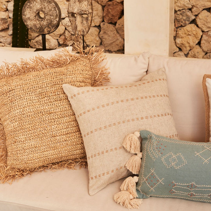 Linen Cushion with Stitched Stripes