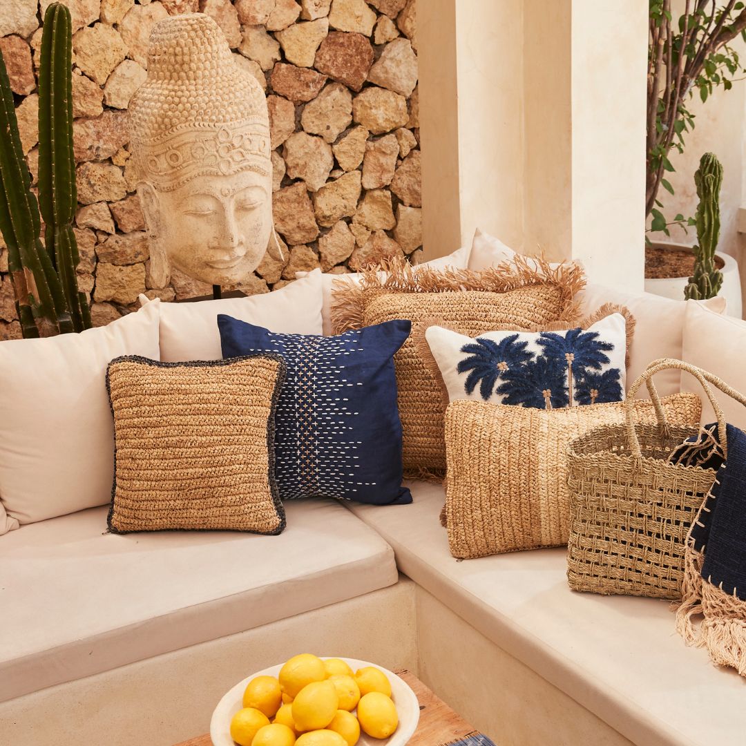 Raffia Cushion with Black Border