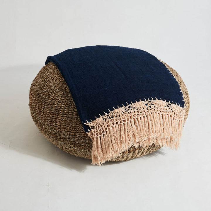 Cotton Throw with Macrame Edge and Tassels