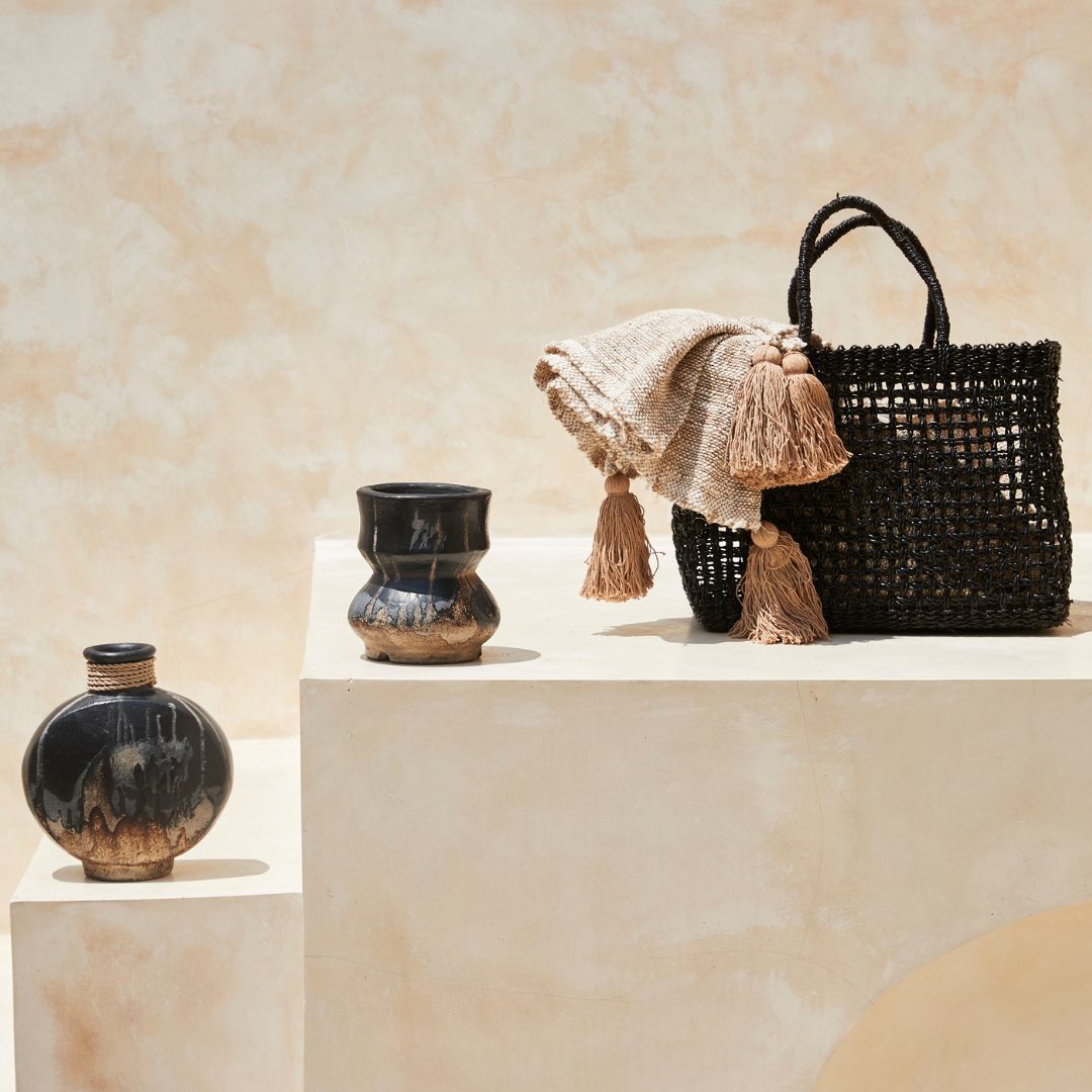 Woven Rattan Tote Bag | Black