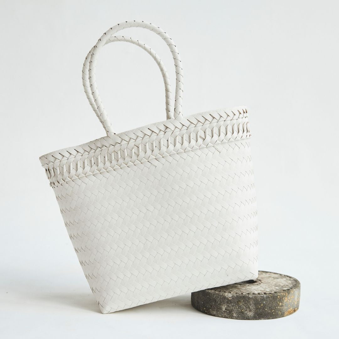 Woven Rattan Tote Bag | White
