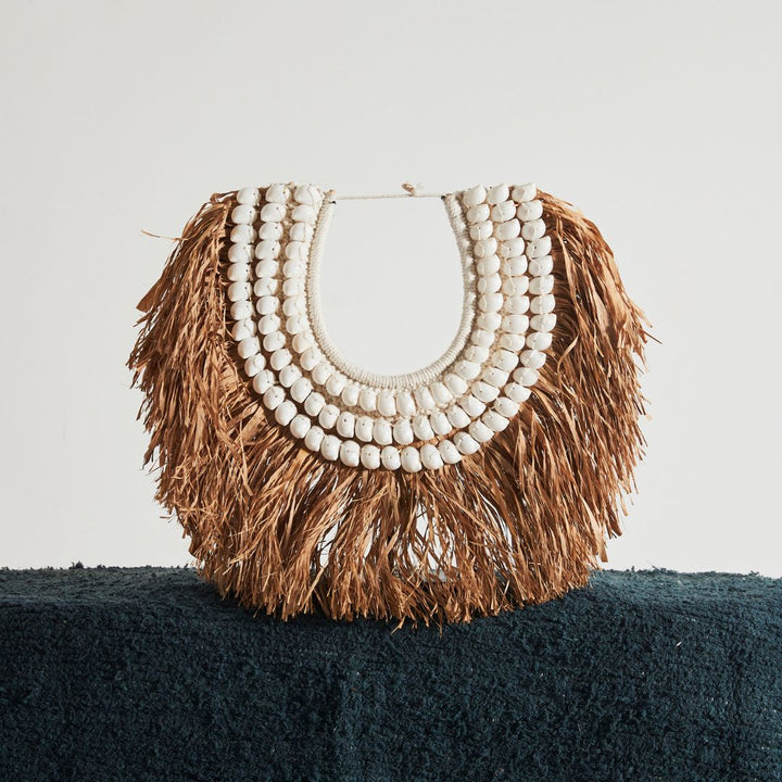 Natural Raffia and Shell Wall Hanging