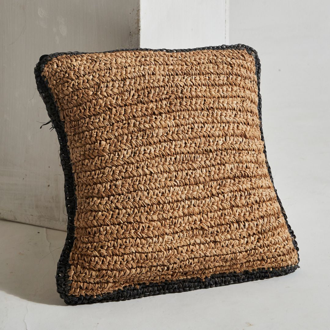 Raffia Cushion with Black Border
