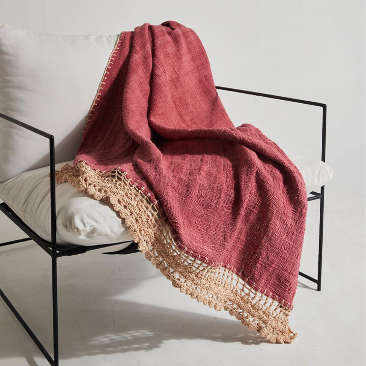 Dusty Pink Cotton Throw with Crochet Edge