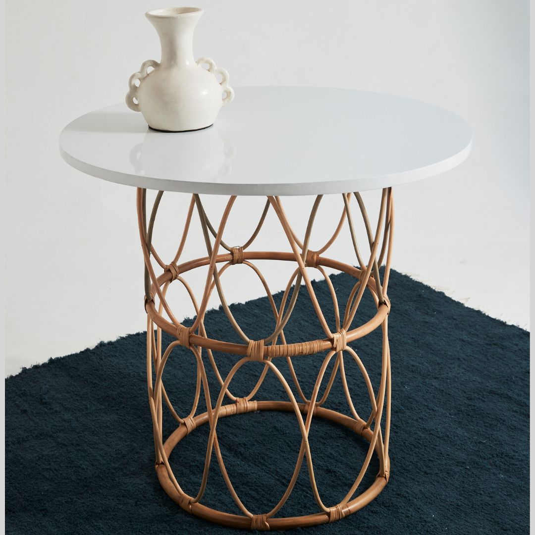 Rattan Side Table with White Top