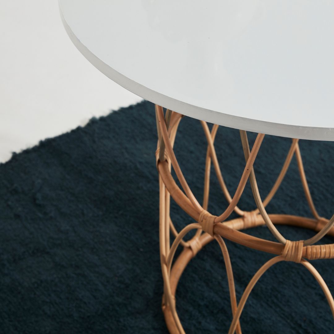 Rattan Side Table with White Top