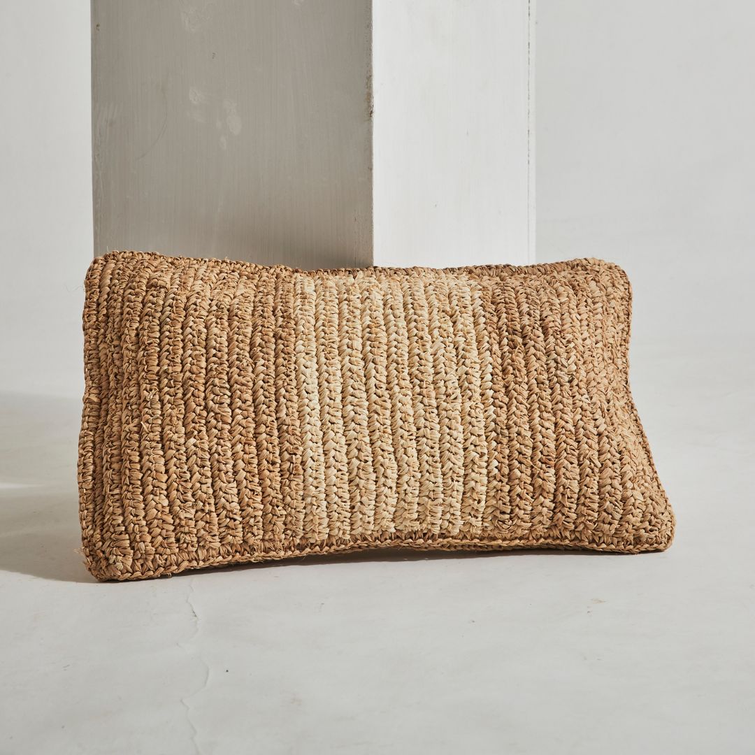 Raffia Cushion with Solid Stripe