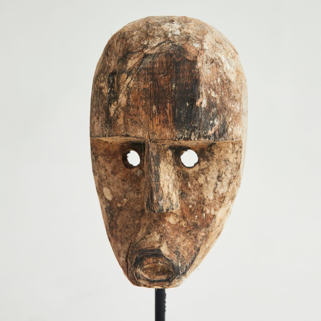 Ancient Wooden Tribal Mask on Stand