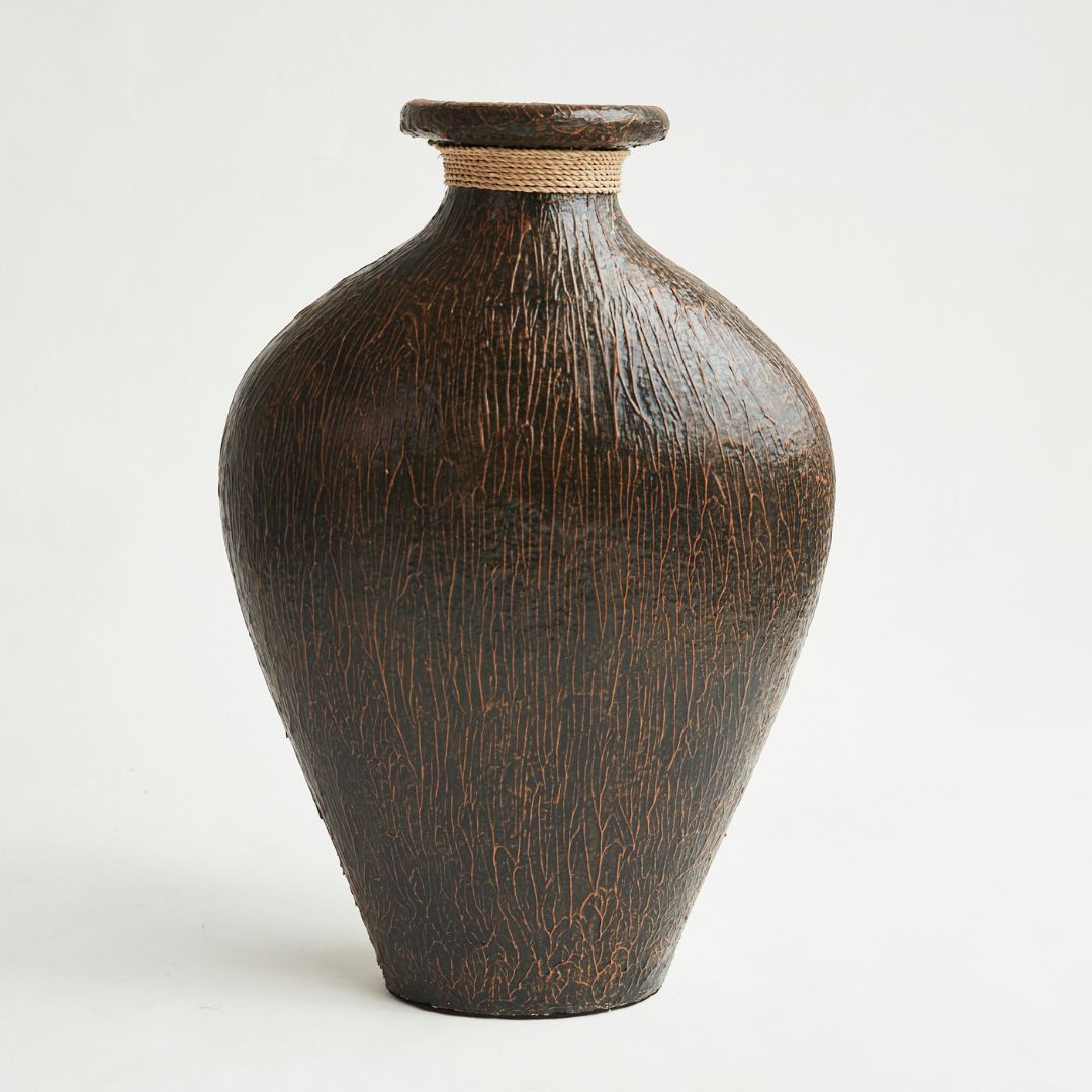 Ceramic Vase | Brown with Rattan