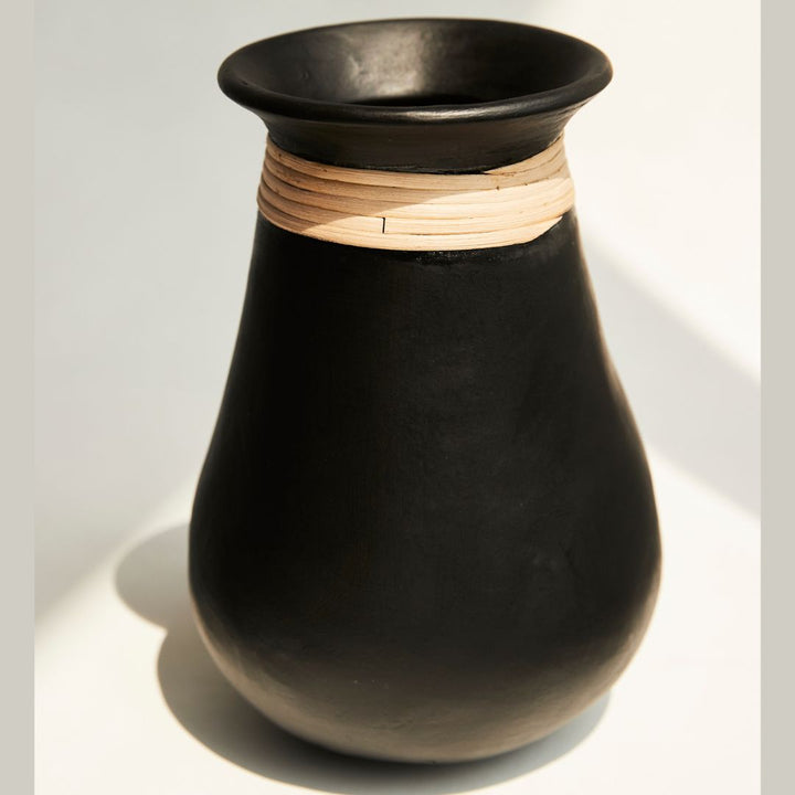 Ceramic Vases | Black with Rattan