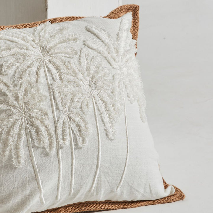 White Palm Cushion with Jute Edging