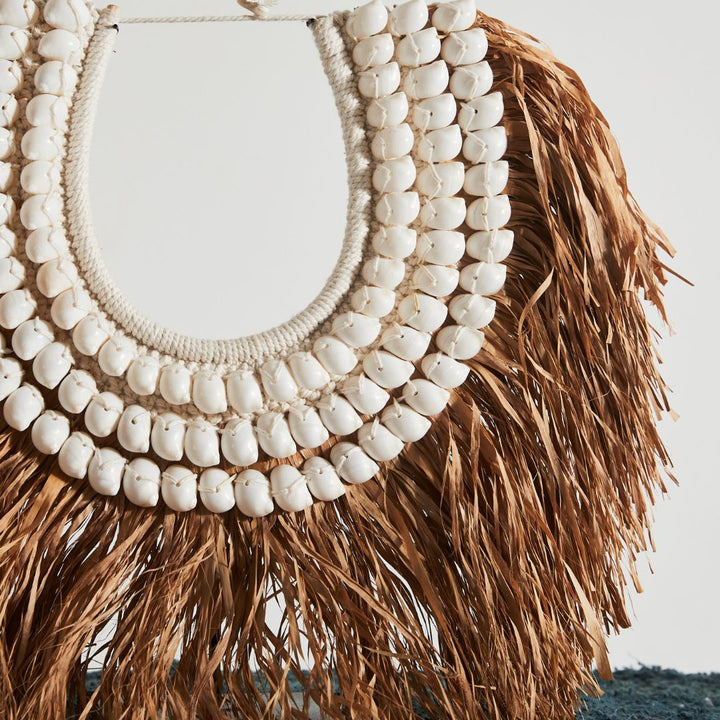 Natural Raffia and Shell Wall Hanging