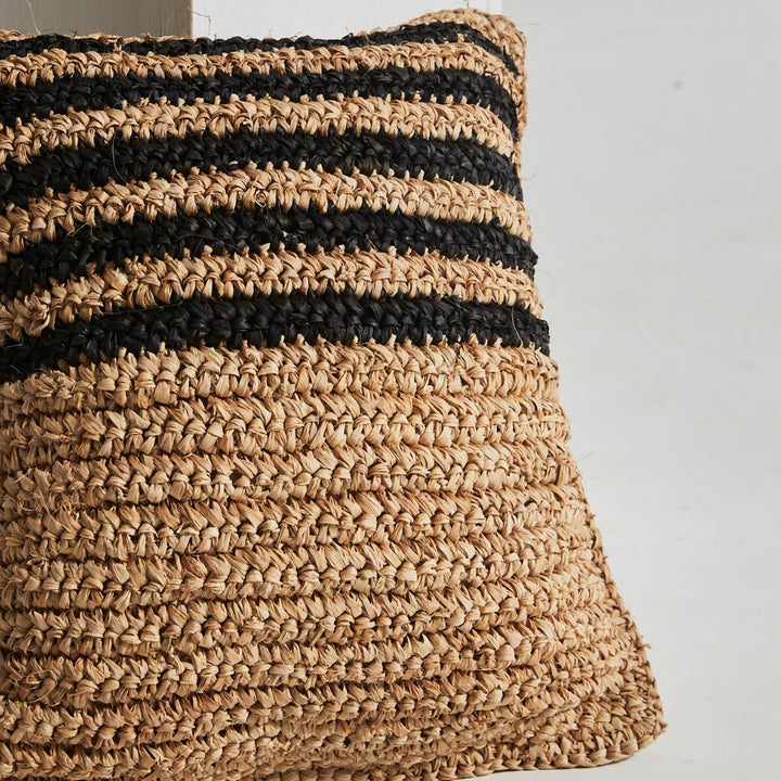 Raffia Cushion with Stripes