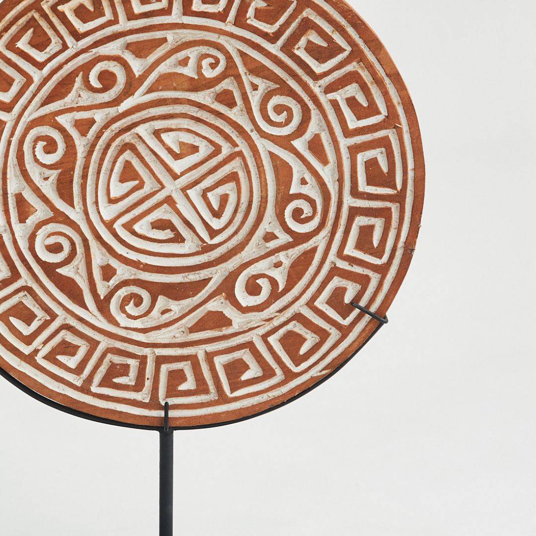 Wooden Tribal Carved Plate on Stand.