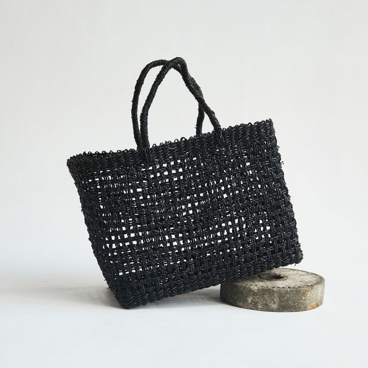 Woven Rattan Tote Bag | Black