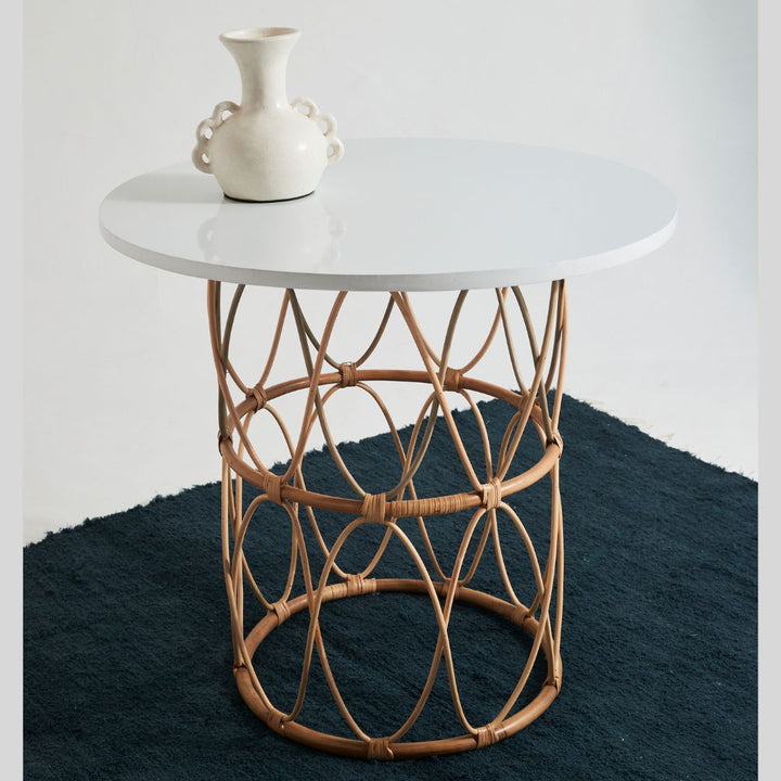 Rattan Side Table with White Top