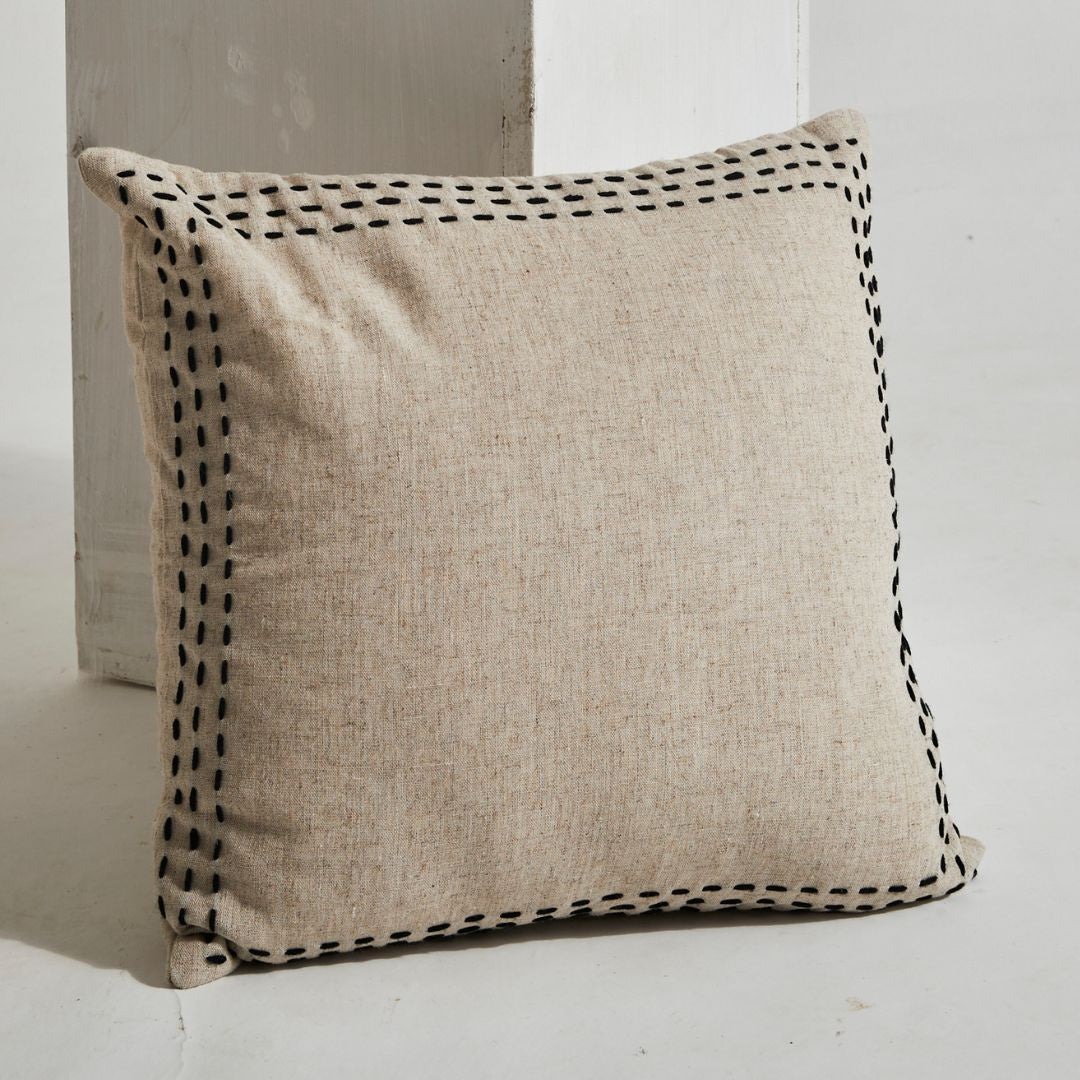 Linen Cushion with Stitched Border