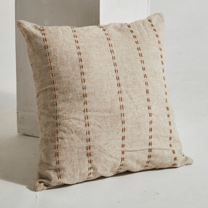 Linen Cushion with Stitched Stripes