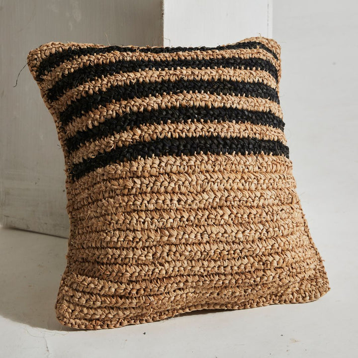 Raffia Cushion with Stripes