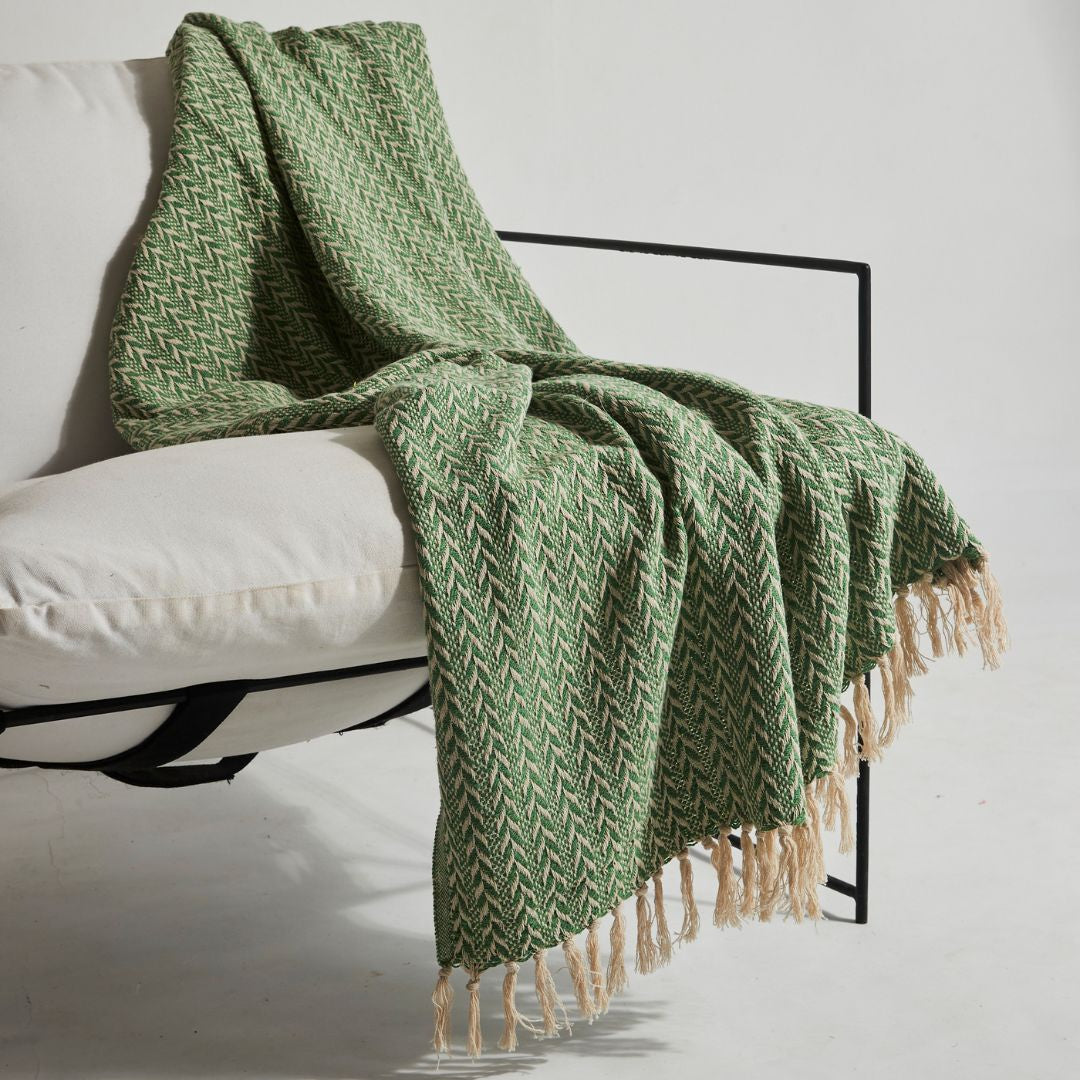 Green Cotton Throw with Tassels